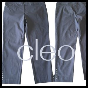 Cleo Navy Split Hem Silver Grommet Pull On Ankle Pant (XL)